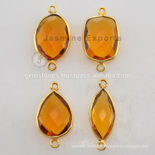 Fornecedor de atacado Vermeil Citrine Quartz Handmade Bezel Connector